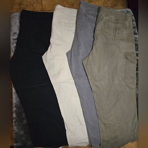 Men's Casual Pants-Black, Khaki, Gray, Olive Waist 42 Length 32 Bundle Set of 4